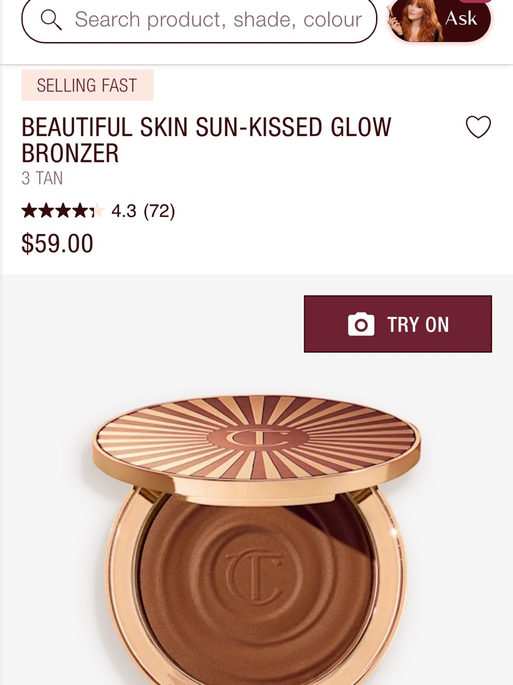 Charlotte Tilbury Beautiful Skin Sun-Kissed Glow Bronzer — #3 Tan - Picture 5 of 8